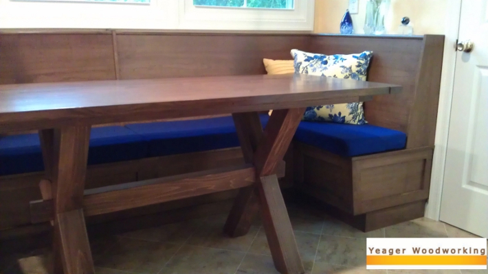 built in dining bench with trestle table